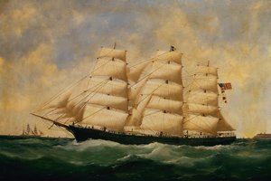 Yhdysvaltain purjelaiva, Servia Le Havren edustalla (öljy kankaalle)
