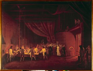 Marie Caroline de Bourbon Sicily, Berryn herttuatar (1798-1870), vieraili Saint Gobainin tehtaissa vuonna 1822 Työläiset tekivät pöytävalun lasista. Edouard Pingretin (1788-1875) maalaus 1824 Yksityinen kokoelma