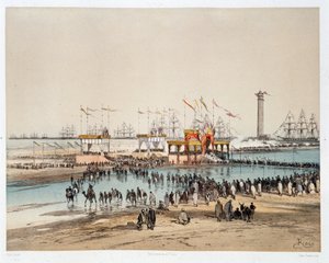 Suezin kanavan avajaiset Port-Saidissa (Port sanoi) - Rioun Marius Fontainen teoksessa "Suezin kannaksen läpi" tekijältä Edouard Riou