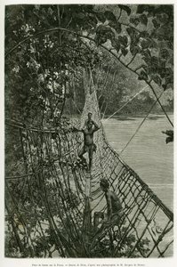 Lianan silta Passan yli. Rioun kaiverrus havainnollistamaan tarinaa Voyages dans l