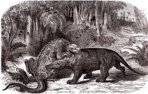 Iguanodon ja Megalosaurus tekijältä Edouard Riou