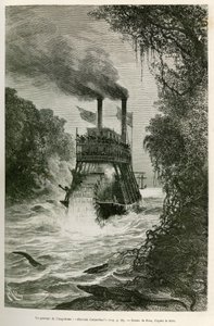 Angosturan (Kolumbia) kulku retkikunnan höyrylaivalla, piirros E.Riou havainnollistamaan matkaa päiväntasaiseen Amerikkaan (Kolumbia, Ecuador, Peru) vuosina 1875-1876, Edouard Andre (1833-1894) , matkustaja, jonka Fr tekijältä Edouard Riou