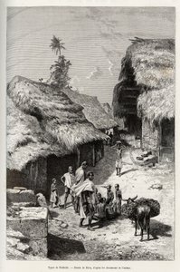 Pakhala-tyypit (Norsunluurannikko). Rioun kaiverrus havainnollistamaan kapteeni Louis Gustave Bingerin (1856-1936) tarinaa "" Nigeristä Guineanlahdelle"" vuosina 1887-1889 Le tour du monde -lehdessä, nouveau journal des voyages, ohjaajana Edouard Cha tekijältä Edouard Riou