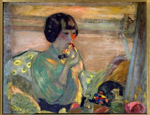 Ranskalainen koomikko Marthe Mellot (1870-1947) meikissä, 1900-luku. Pariisi, Champs Elysées