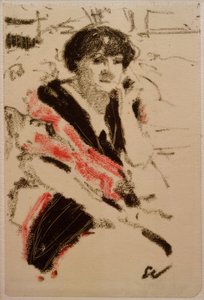 Istuvan naisen puolihahmo tekijältä Edouard Vuillard