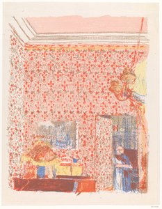 Sisustus vaaleanpunaisilla verhoilla I tekijältä Edouard Vuillard