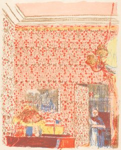 Sisustus vaaleanpunaisella tapetilla I tekijältä Edouard Vuillard