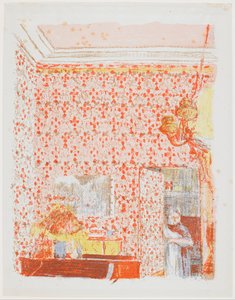 Sisustus vaaleanpunaisilla verhoilla I tekijältä Edouard Vuillard