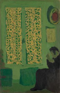 Vihreä sisätila, 1891 (öljy pahville, kiinnitetty kehtopuulle) tekijältä Edouard Vuillard