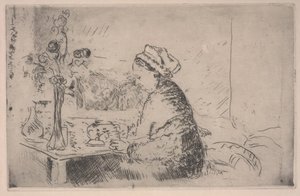 Nainen kimpun kanssa, n. 1924 (etsaus) tekijältä Edouard Vuillard