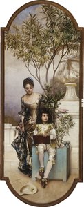 Äiti ja lapsi luonnostelevat puistossa, 1886