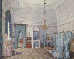 Talvipalatsin sisätilat. Viides varattu huoneisto. Suurprinsessa Maria Aleksandrovnan makuuhuone, 1873