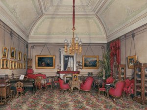 Talvipalatsin sisätilat. Viides varattu huoneisto. Suurprinsessa Maria Aleksandrovnan salonki, 1874 tekijältä Eduard Hau