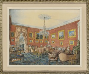Näkymä taiteilijoiden salista hänen kaupunkitalossaan Nevan rannalla Pietarissa, 1859 tekijältä Eduard Hau