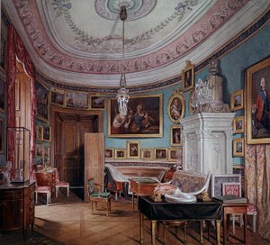 Näkymä Paavali I:n (1754-1801) huoneesta Gatchina-akvarelli Eduard (Edward) Hau (1807-1870) 1877 Pietari, Eremitaaši tekijältä Eduard Hau
