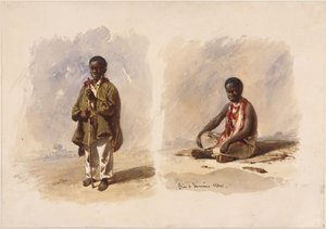 Kaksi pientä afrobrasilialaista; toinen seisoo, toinen istuu tekijältä Eduard Hildebrandt