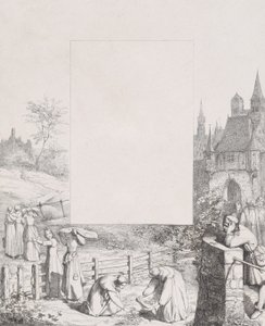 Levy 5: naiset keräämässä kasveja ja kantamassa niitä päänsä päällä, miespuolinen katselija ri..., 1836. tekijältä Eduard Julius Friedrich Bendemann