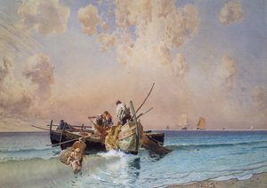 Takaisin kalastuksesta, Eduardo Dalbono (1841-1915), öljy kankaalle, 53x73 cm
