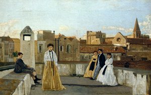 Terassi, Edoardo Dalbono (1841-1915), öljy paneelille, 45x30 cm.