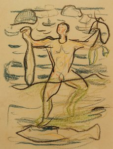 Kylpejä kalan kanssa, c. 1915-20 (värilliset liidut) tekijältä Edvard Munch