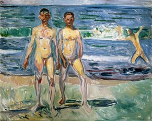 Edvard Munchin (1863-1944) Bathers Painting 1940-1942 su. 149,5x120 cm Wien, Kunsthistorisches Museum, Nue Gallery in der Stallburg tekijältä Edvard Munch