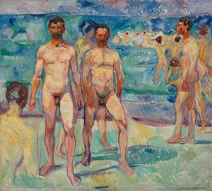 Kylpeviä miehiä; keski-ikä tekijältä Edvard Munch