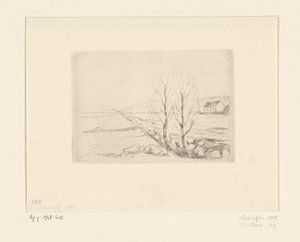 Maisema talon kanssa Norjan maisema (alkuperäinen nimi) tekijältä Edvard Munch