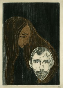 Miehen pää naisen hiuksissa tekijältä Edvard Munch