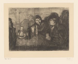 Miehet pöydän ympärillä kahvilassa Kristiana (Oslo) Bohemians I (alkuperäinen nimi) tekijältä Edvard Munch