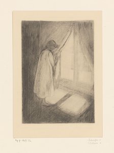 Tyttö yöpaidassa ikkunan vieressä The Girl by the Window (alkuperäinen nimi) tekijältä Edvard Munch