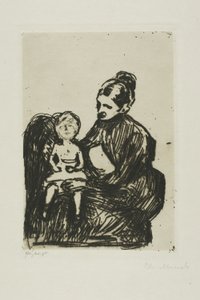 Sairaanhoitaja pojan/äidin ja itkevän lapsen kanssa tekijältä Edvard Munch