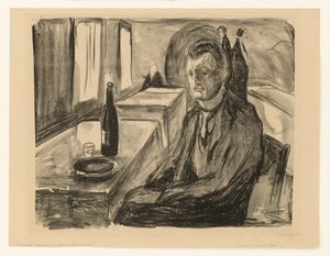 Omakuva viinipullon kanssa tekijältä Edvard Munch