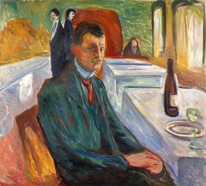 Omakuva viinipullon kanssa tekijältä Edvard Munch