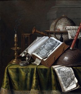 Vanitas asetelma, Edwaert Collier (1642-1708), - Öljy puulle, 29x25,1 - Yksityiskokoelma