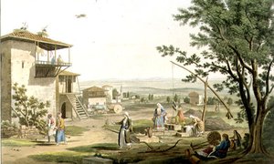 Larissa, levy 29 "Näkymät Kreikassa" osasta 6, kaiverrus Frederick Christian Lewis (1779-1856) pub. 1821 (akvatinta)