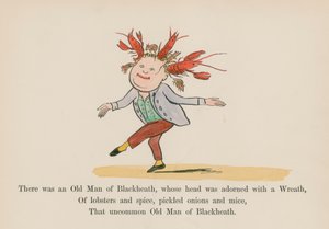 Oli eräs Blackheathin vanhus, jonka päätä koristi seppele (värillinen kaiverrus). tekijältä Edward (after) Lear
