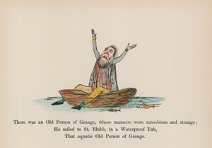 Oli eräs Grangen vanhus, jonka tavat olivat skroobiset ja oudot (värillinen kaiverrus). tekijältä Edward (after) Lear