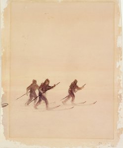Miehet suksilla (kynä ja muste ja akvarelli paperille) (katso myös 4385)