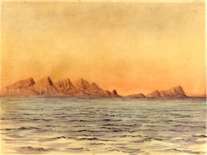 Auringonlasku, Simons Bay, Etelä-Afrikka (wc paperilla) tekijältä Edward Adrian Wilson