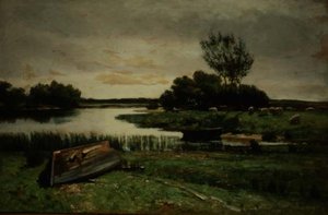 Järvi soutuveneillä (öljy kankaalle) tekijältä Edward Arthur Walton