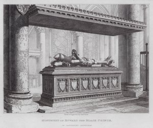 Edward Mustan prinssin muistomerkki Canterburyn katedraalissa (kaiverrus)