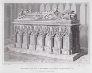 Winchesterin piispan William of Wykhamin muistomerkki Winchesterin katedraalissa (kaiverrus) tekijältä Edward Blore