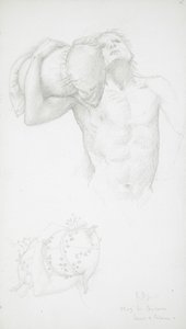 Miesalastonkuva, jossa mies pitelee tyynyä tekijältä Edward Burne-Jones