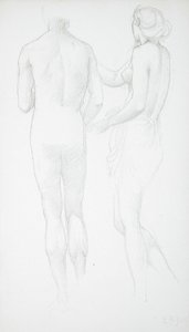Kaksi alastonta naista takaa katsottuna tekijältä Edward Burne-Jones