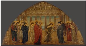 Cupido ja Psyche - Palatsin vihreät seinämaalaukset - Psyche astuu Olympoksen portteihin. tekijältä Edward Burne Jones