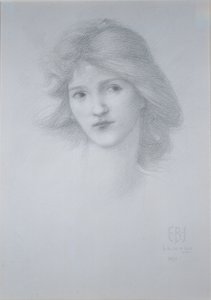 Naispää: Tutkimus "The Car of Love", 1895 (lyijykynä) tekijältä Edward Burne Jones