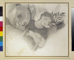 Study for a Head in The Days of Creation, c. 1871 - 1875 (grafiittia ja mustaa liitua luonnonvalkoiselle paperille) tekijältä Edward Burne Jones