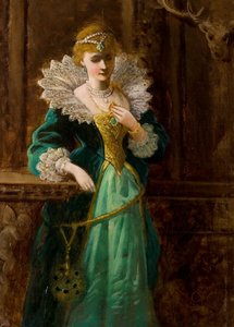 Amy Robsart Katsomassa Leicesterin muotokuvaa 1800-luvun lopulla