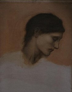 Tutkimus tytön päästä (öljy kankaalle) tekijältä Edward Coley Burne Jones