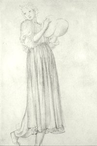 Tyttö symbaalien kanssa (kynä paperille) tekijältä Edward Coley Burne Jones
